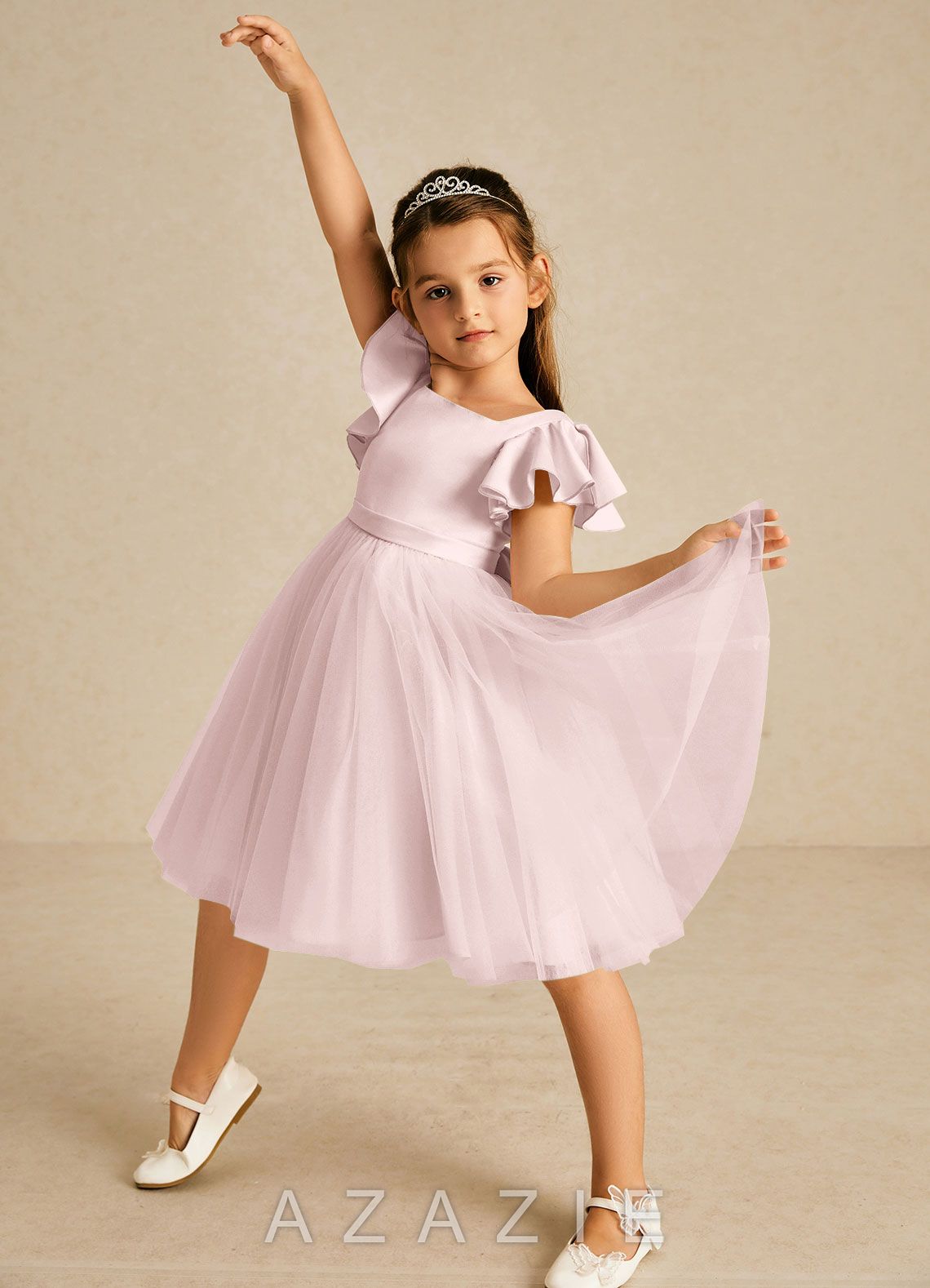 Azazie Kaeya Blushing Pink A-Line Bow Tulle Dress blushing_pink