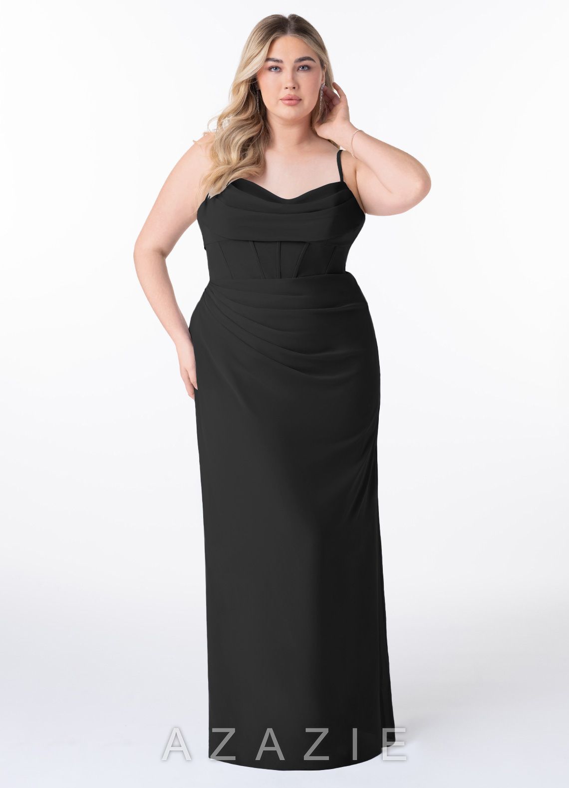 Azazie Mai Black Sheath Pleated Chiffon Dress black