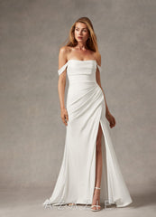 Azazie Moonlight Wedding Dress Diamond White Mermaid Scoop Pleated Crepe Back Satin Dress