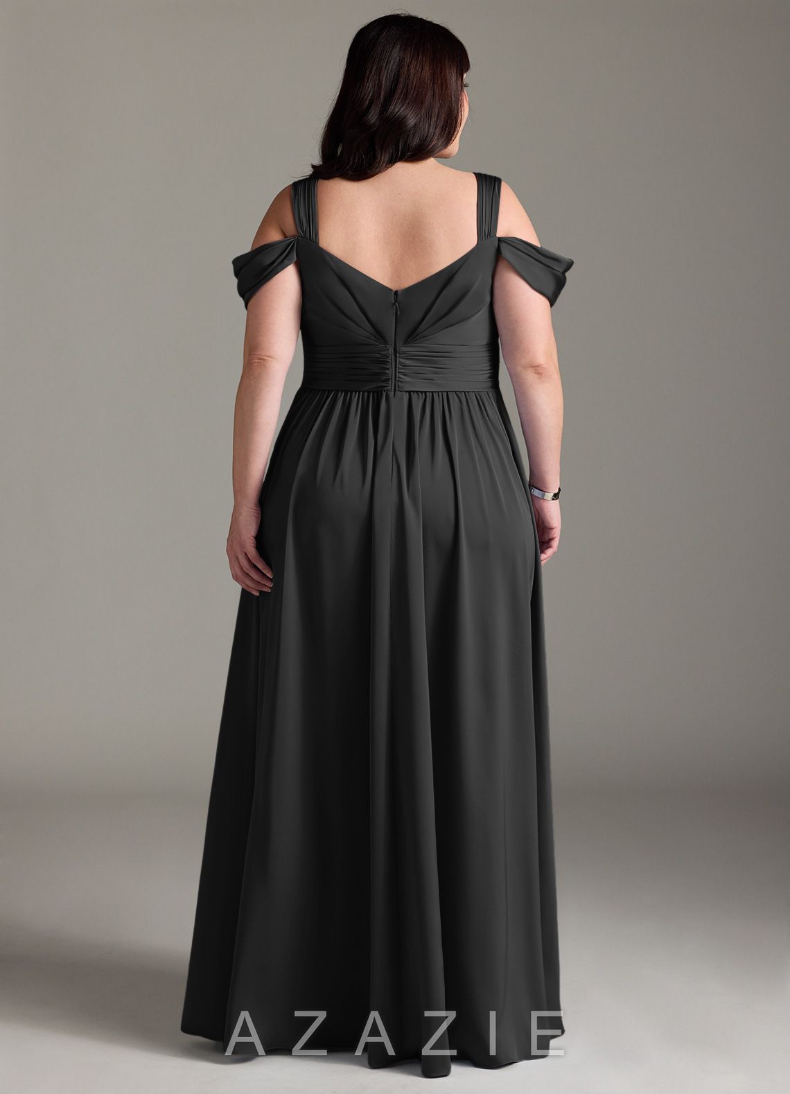 Azazie Lianne Black A-Line Off the Shoulder Stretch Satin Dress black