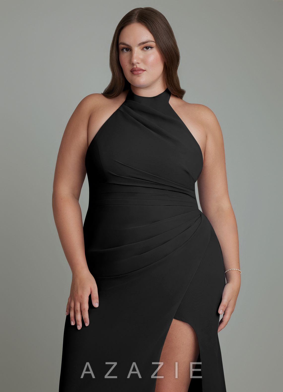 Azazie Jemma Black Sheath Pleated Chiffon Dress black