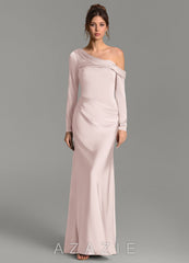 Azazie Sandra Blushing Pink Mermaid Long Sleeve Stretch Satin Dress