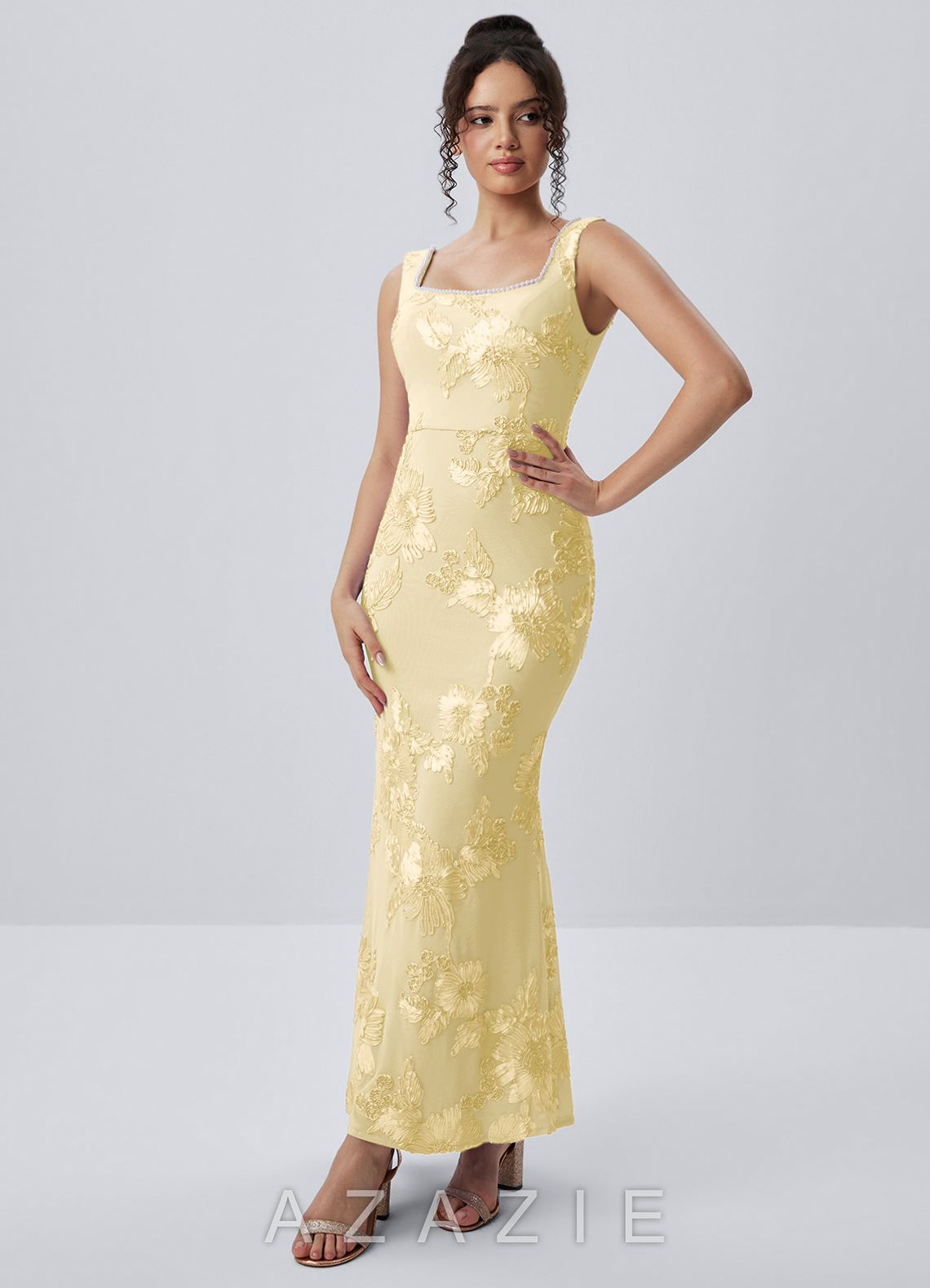 Juliette Lemon Sorbet Lace Beading Mermaid Dress