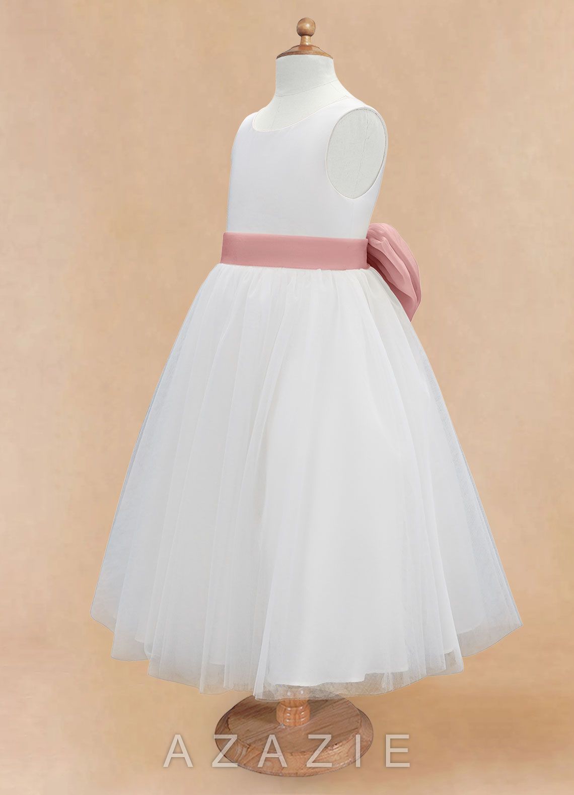 Azazie Kavi Ivory Dusty Rose A-Line Bow Matte Satin Dress ivory/dusty_rose