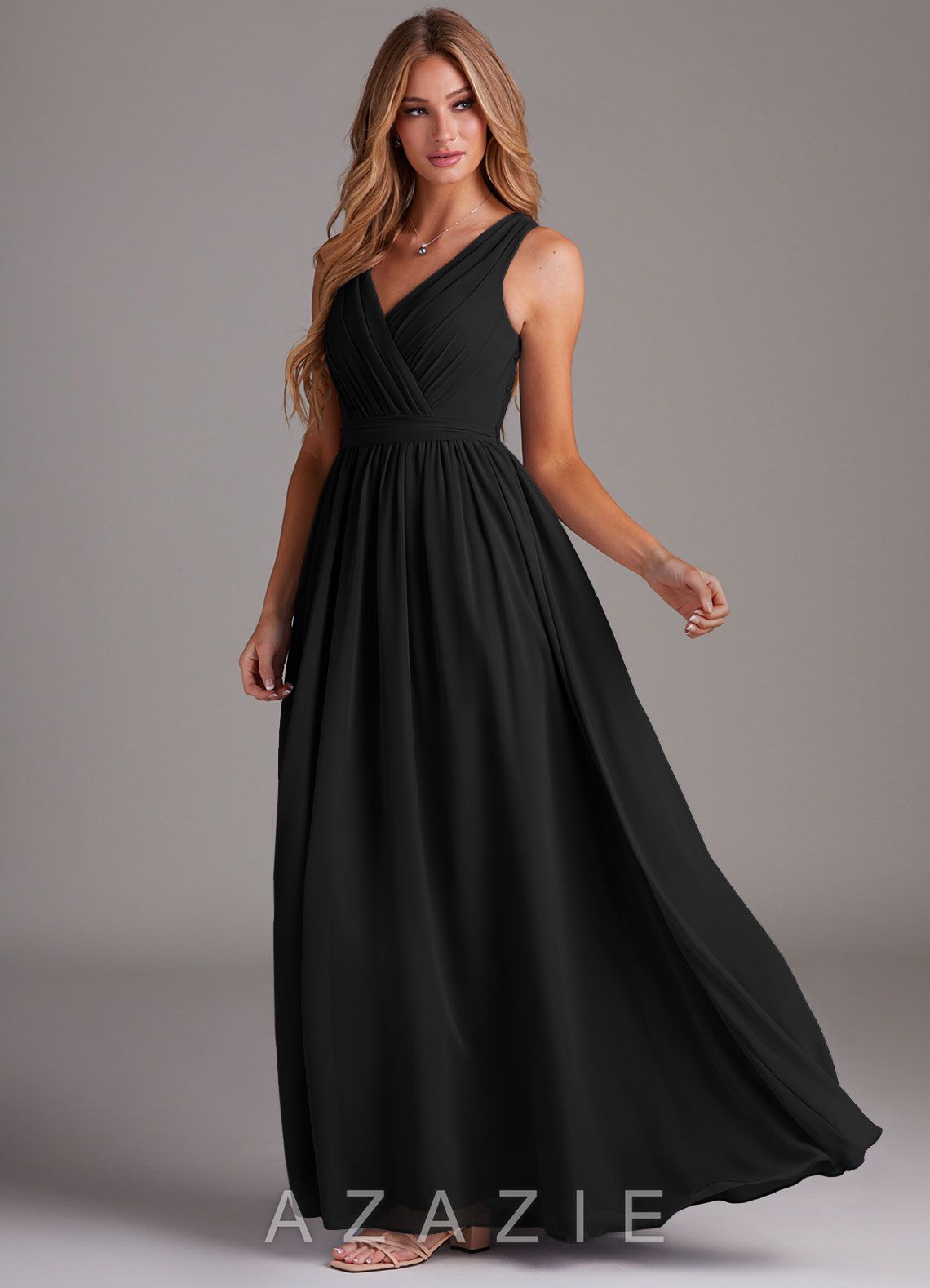Azazie Kingsley Black A-Line Lace Chiffon Dress black