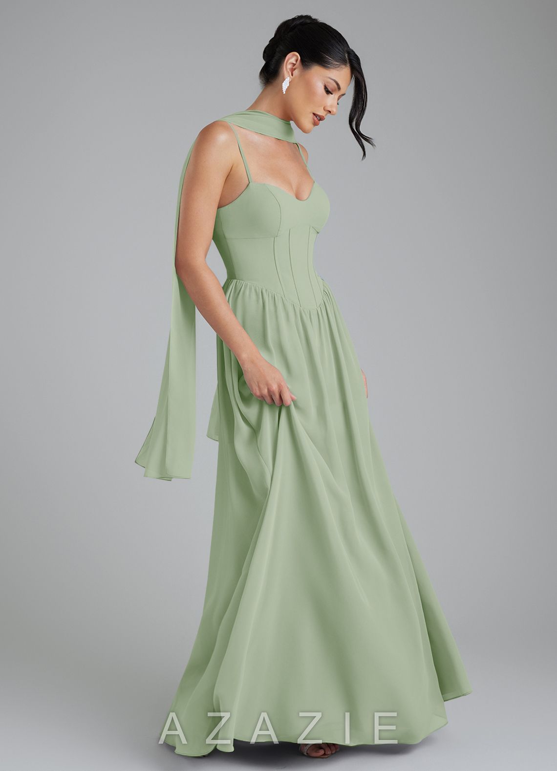 Azazie Alisha Dusty Sage A-Line Corset Chiffon Dress dusty_sage