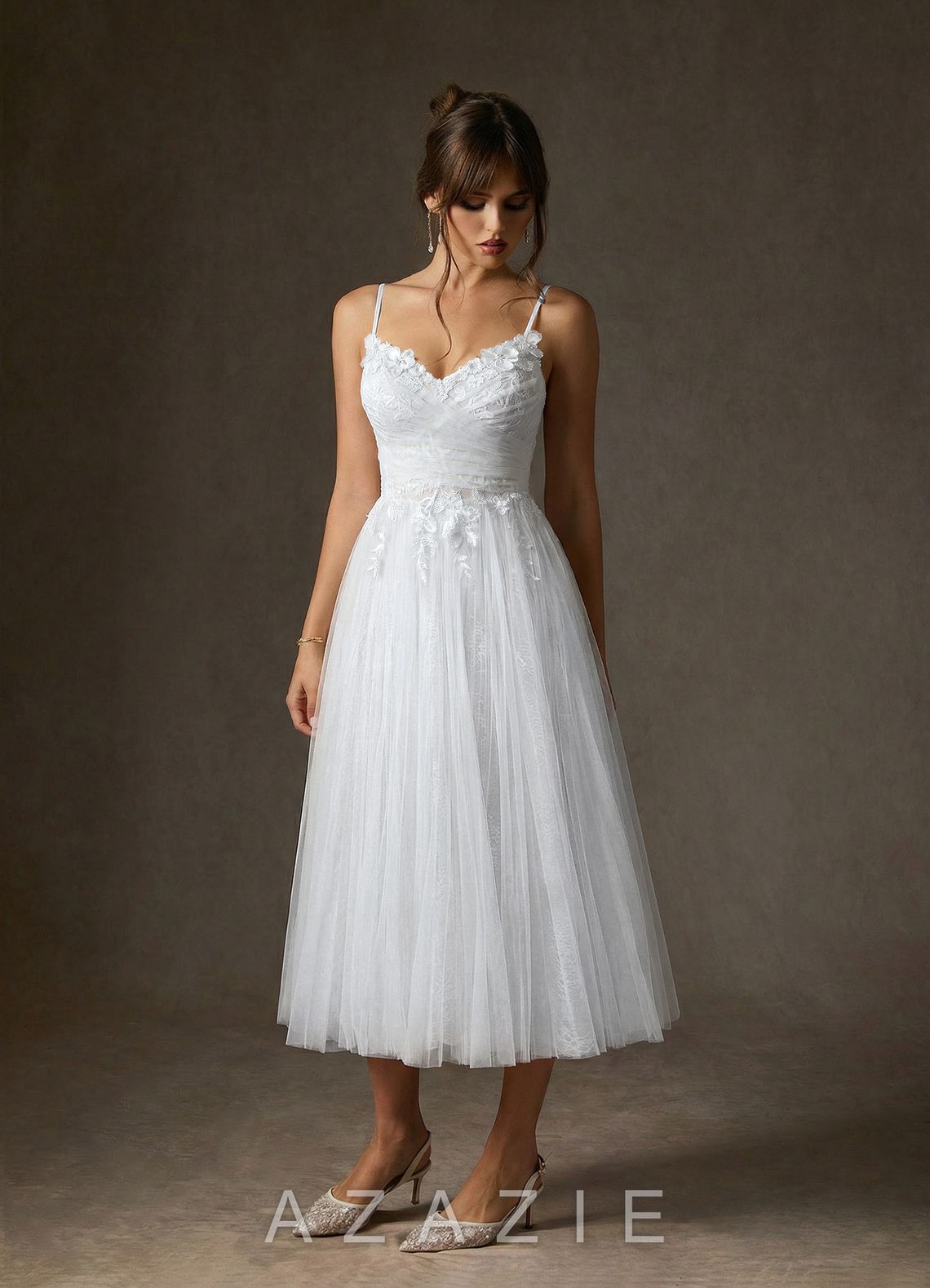 Azazie Zenia Diamond White A-Line Tulle Dress diamond_white