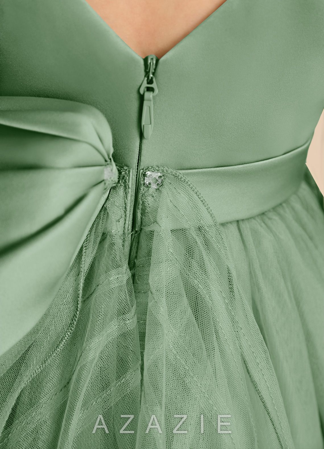 Azazie Pear Matcha Ball-Gown Bow Tulle Dress matcha