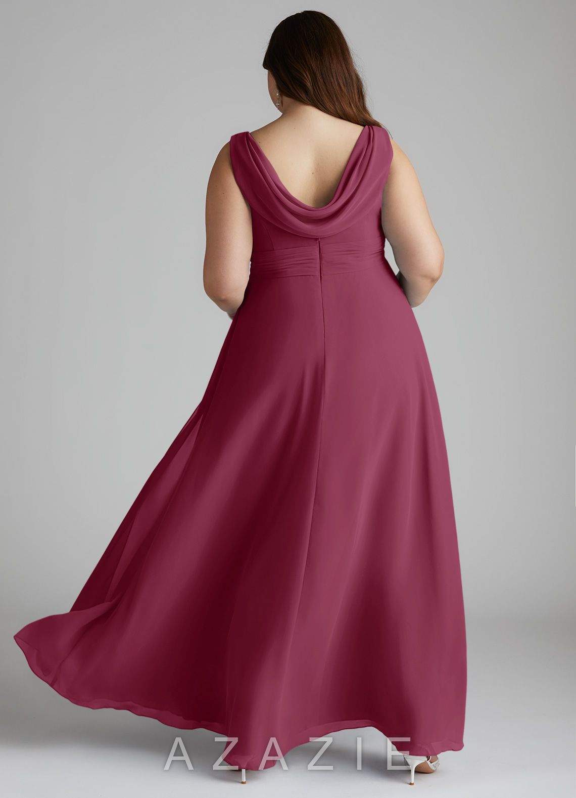 Azazie Karina Mulberry A-Line Pleated Chiffon Dress mulberry
