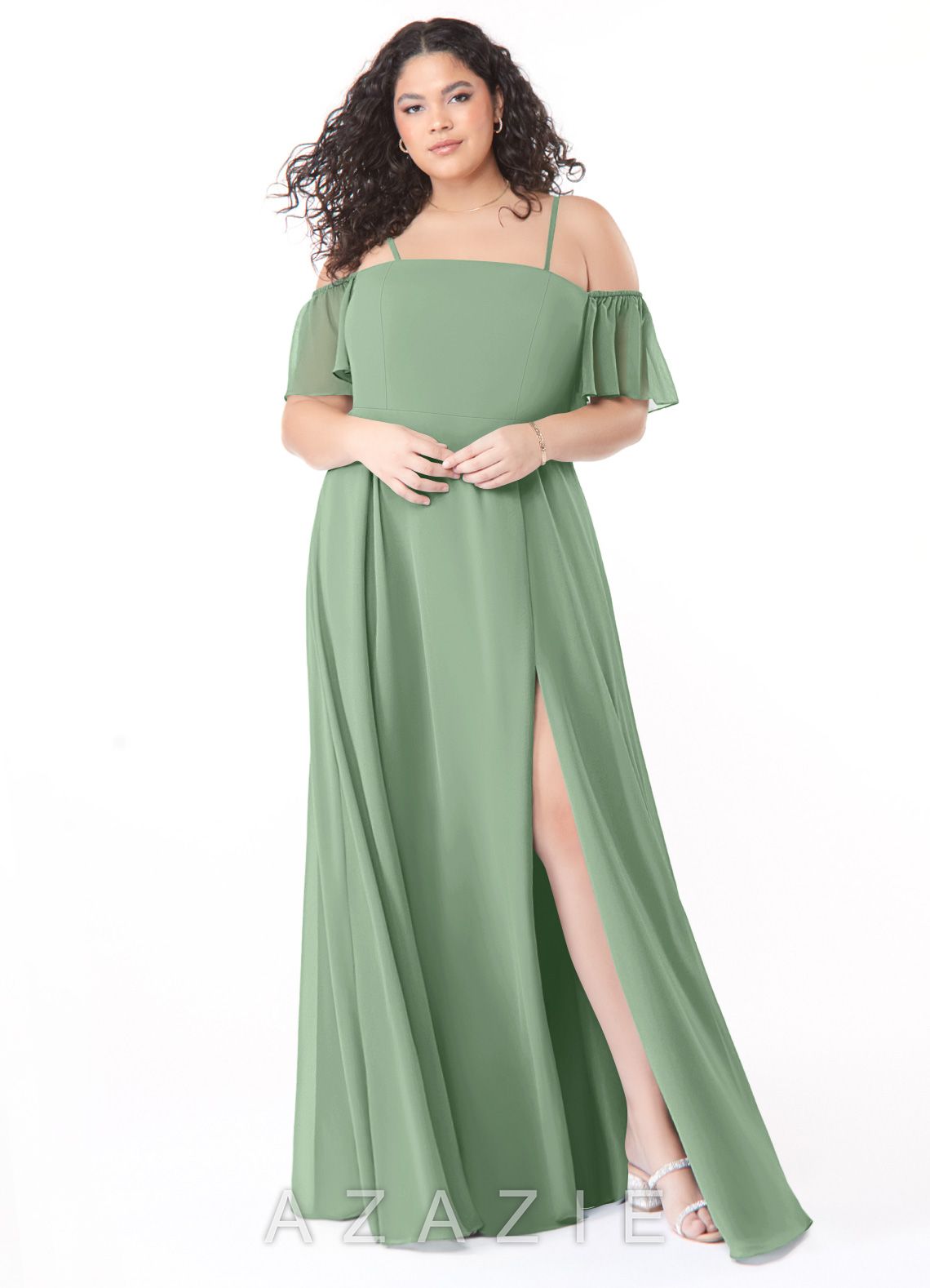 Azazie Sue Matcha A-Line Off the Shoulder Chiffon Convertible Dress matcha