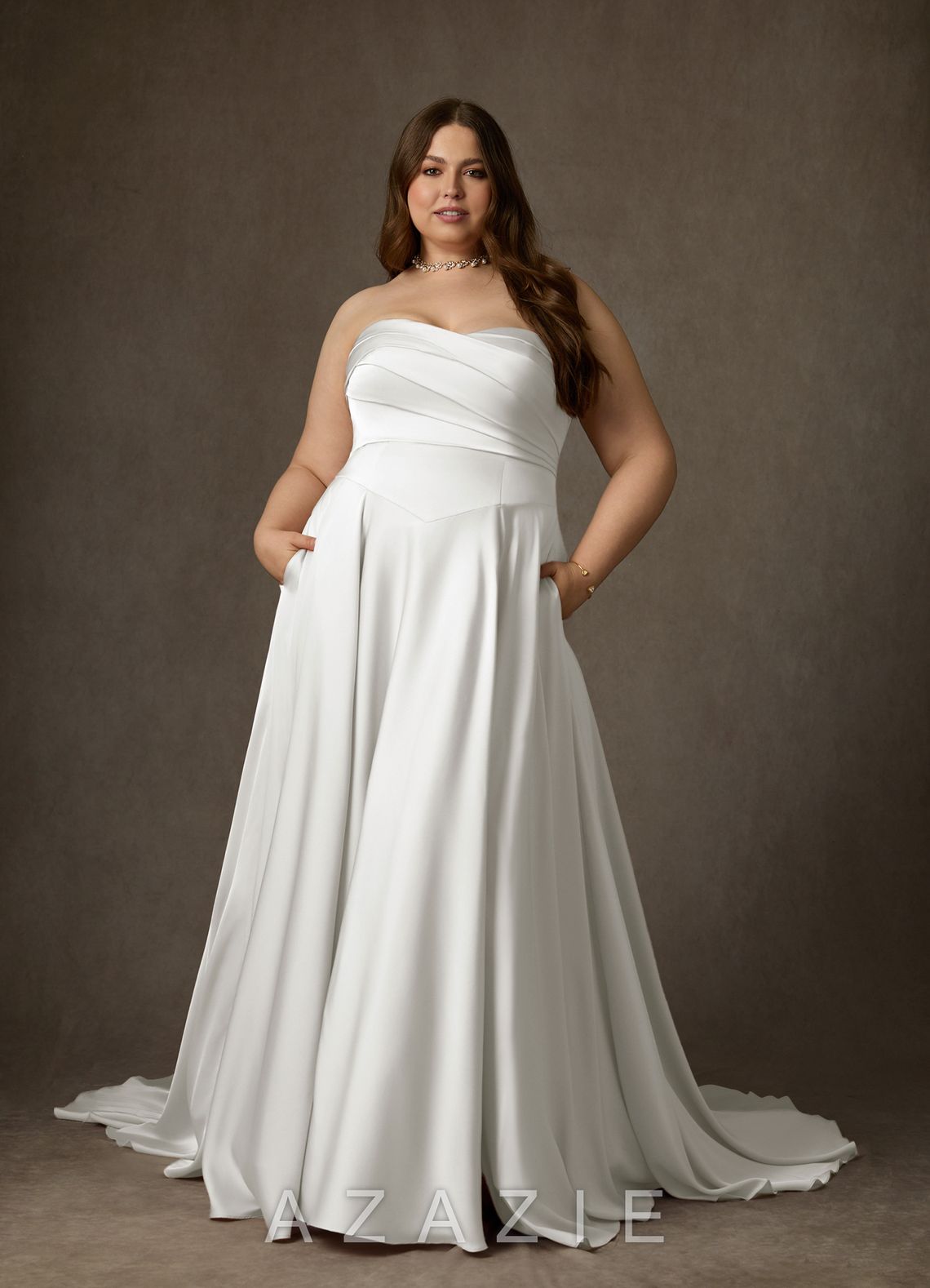 Azazie Alta Diamond White A-Line Strapless Stretch Satin Dress diamond_white