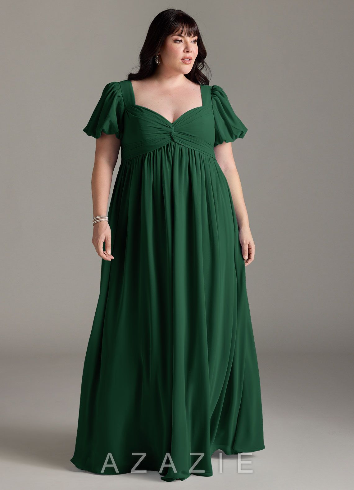 Azazie Madisynn Bow Chiffon Floor-Length Dress dark_green
