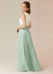 Azazie Albertine Junior Agave A-Line Lace Chiffon Dress agave