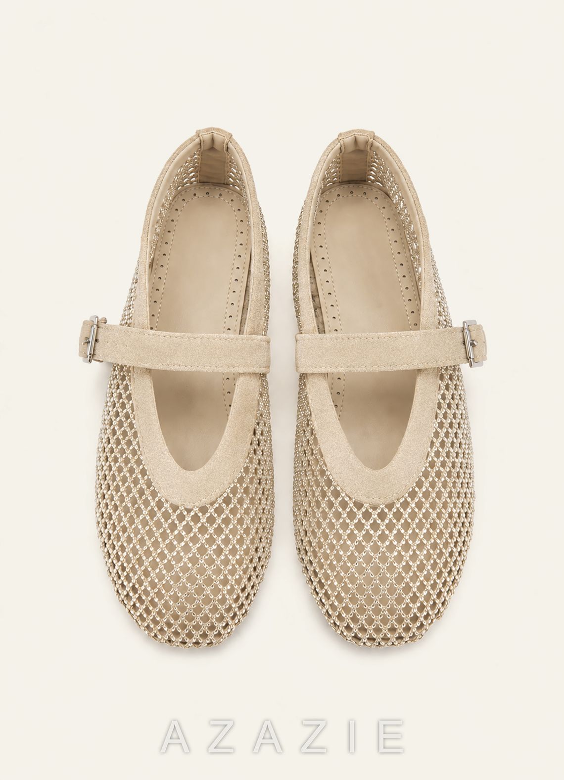 Celeste Rhinestone Mesh Mary Jane Flats  champagne