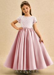 Azazie Cashew Powder Pink Ball-Gown with Sleeves Matte Satin Dress powder_pink