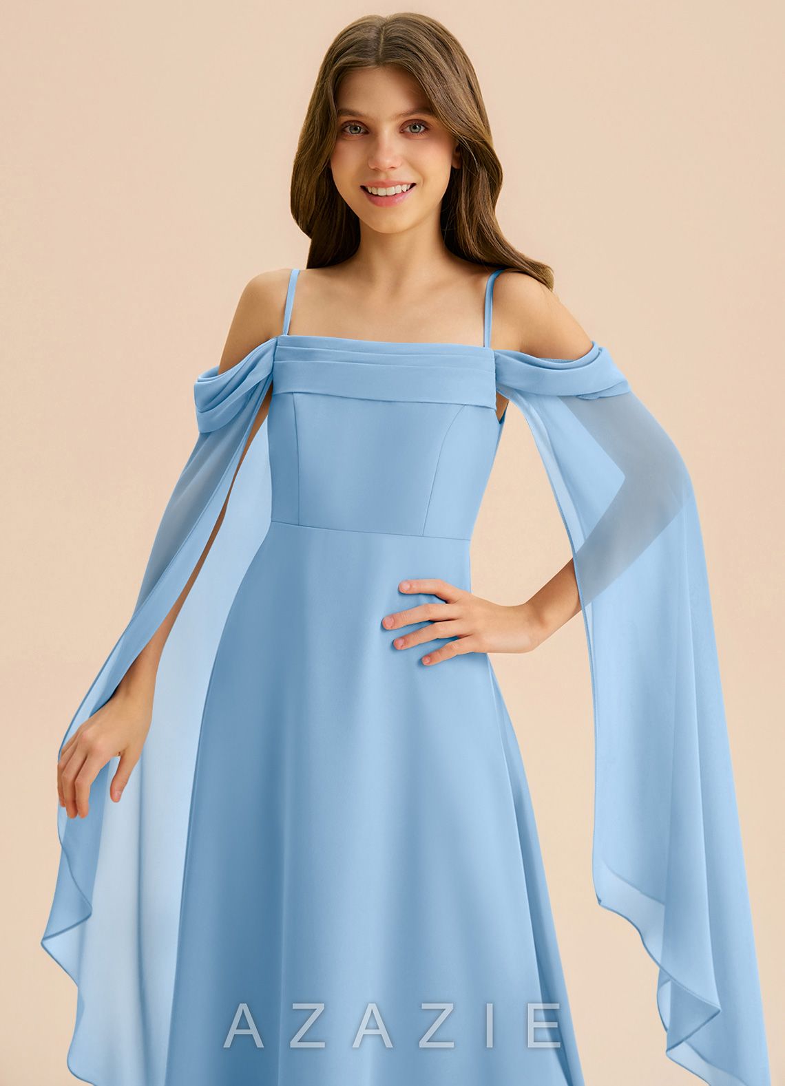 Azazie Moana Junior Powder Blue A-Line Pleated Chiffon Dress powder_blue