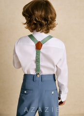 Matching Color Boy's Matte Satin Suspenders  matcha
