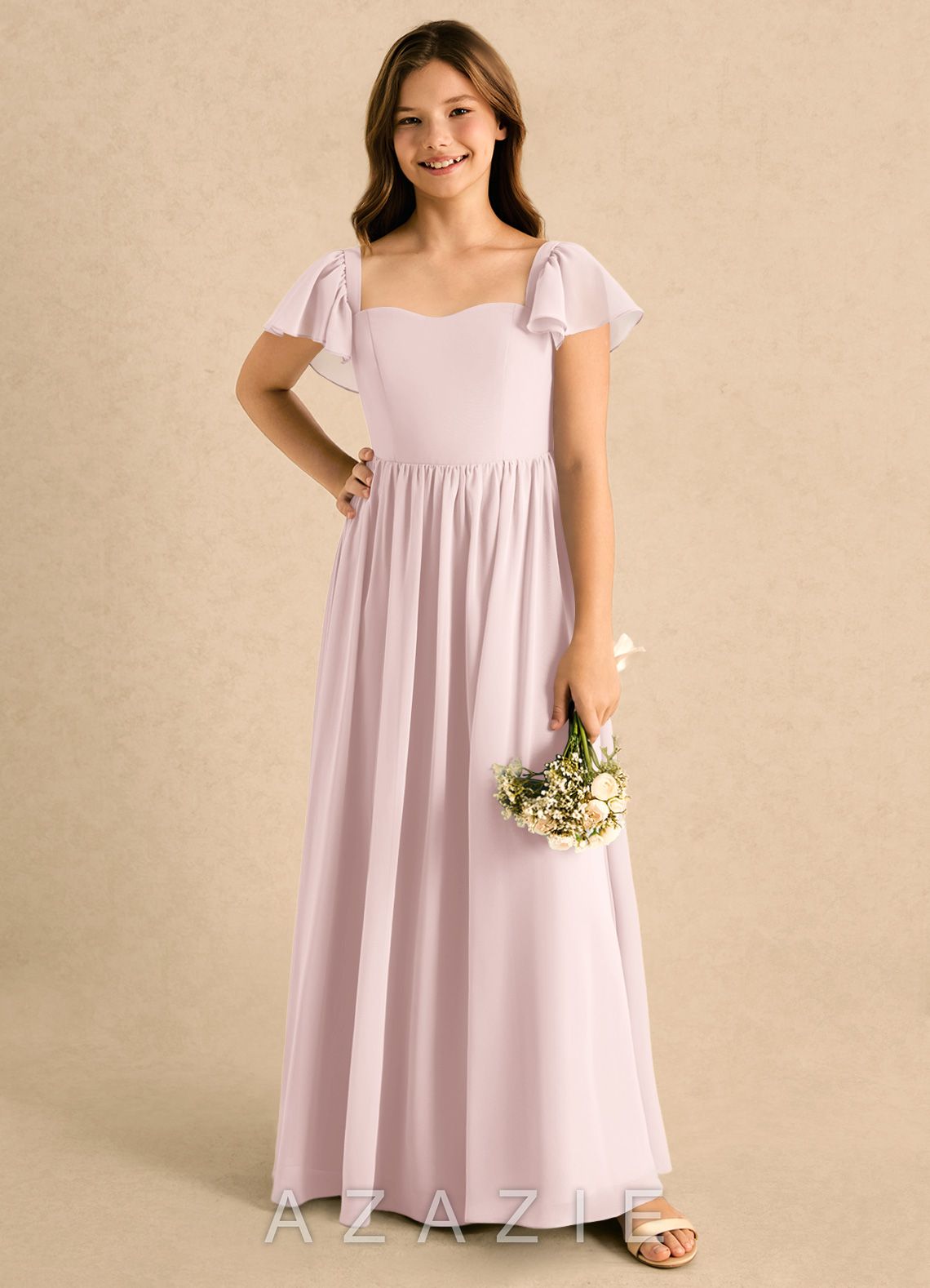 Azazie Patsy Girls Formal Blushing Pink A-Line Sweetheart Neckline Chiffon Dress blushing_pink