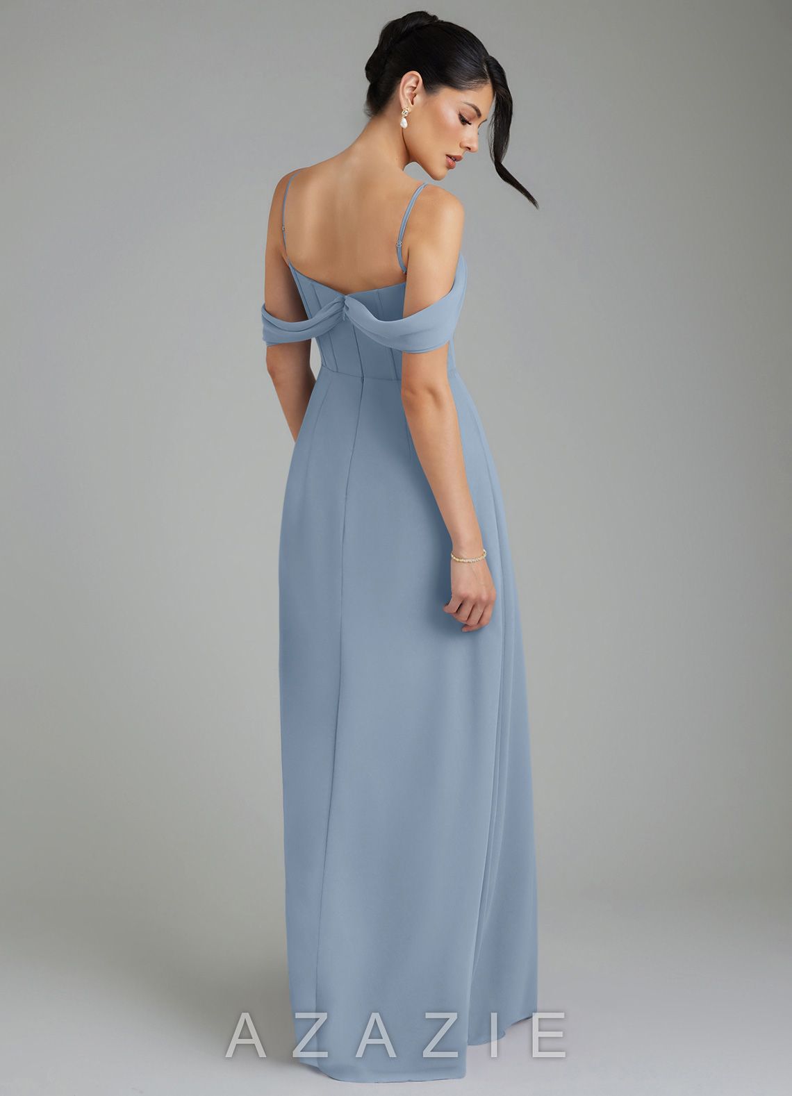 Azazie Cece Dusty Blue A-Line Off the Shoulder Chiffon Dress dusty_blue