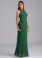 Azazie Evadne Dark Green Sheath Pleated Chiffon Dress dark_green
