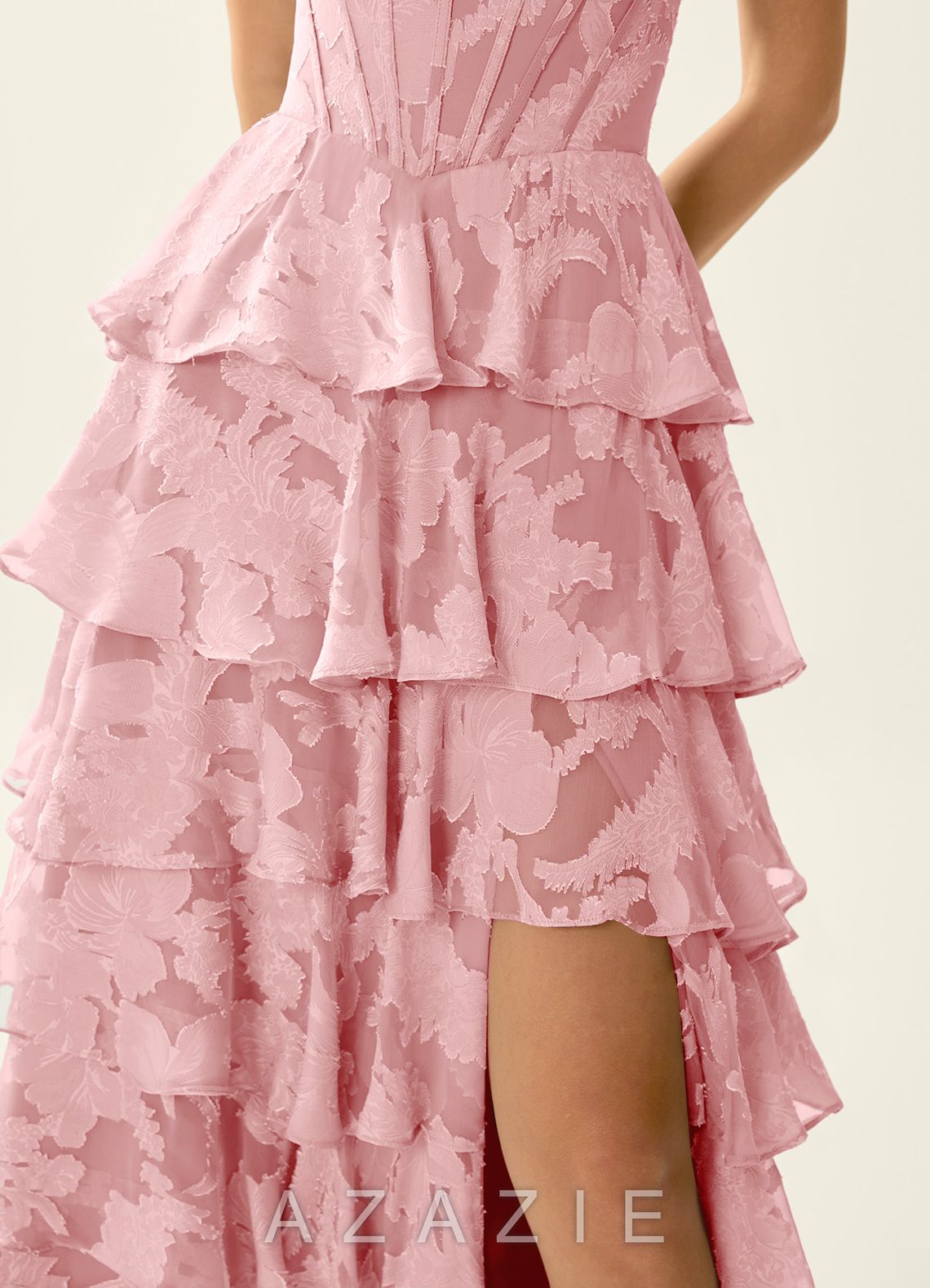 Wrenana Coral Pink Textured Floral Jacquard Prom Dress  sp_coral_pink_#cp134838