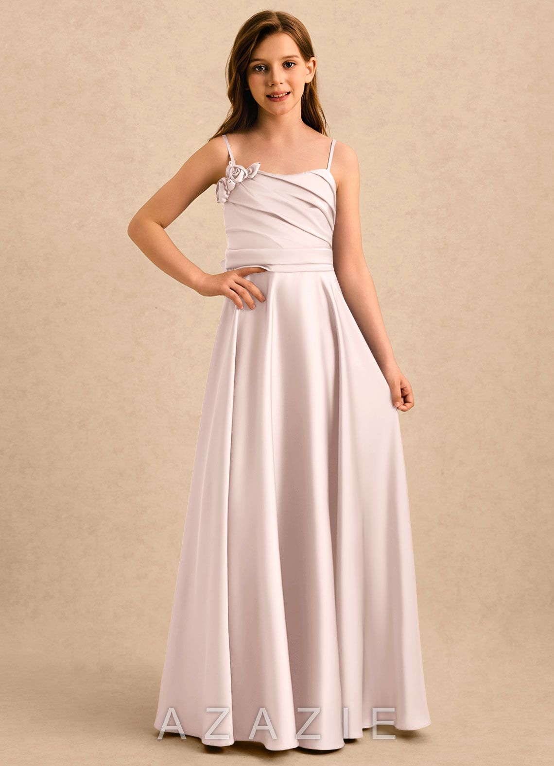 Azazie Gracie Girls Formal Blushing Pink A-Line Sweetheart Neckline Stretch Satin Dress blushing_pink