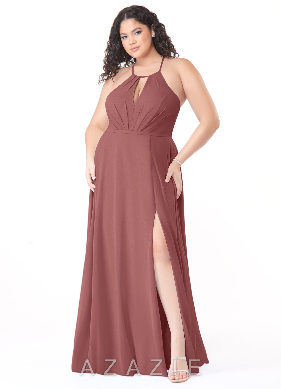 Azazie Evalleen Amethyst A-Line Pleated Chiffon Dress amethyst
