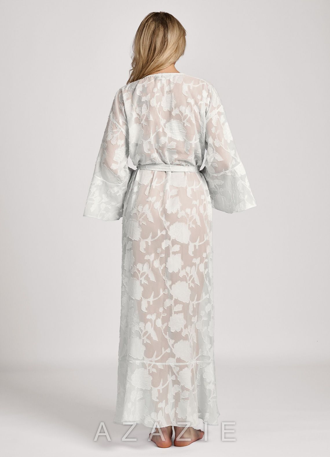 Floral Jacquard Ruffle Long Robe  white