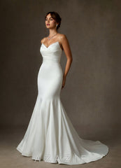 Azazie Lanelle Diamond White Mermaid Crepe Back Satin Dress diamond_white