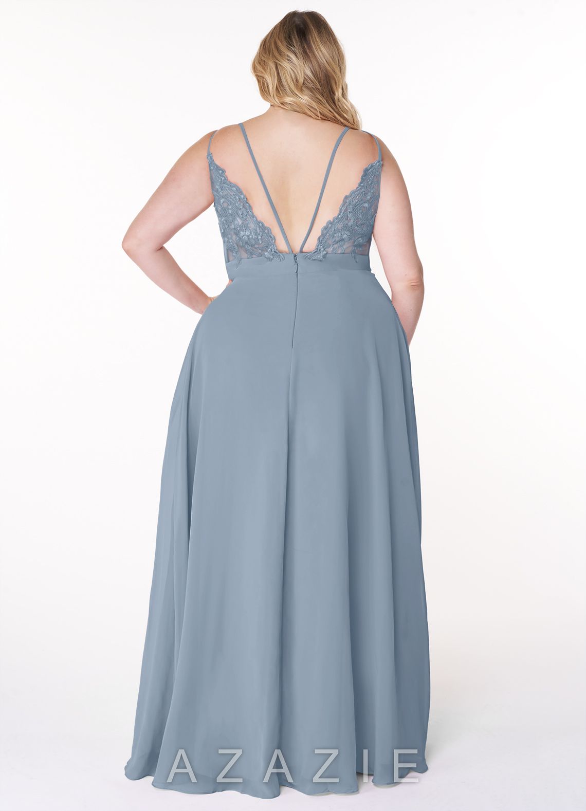 Azazie Lennon Dusty Blue A-Line Lace Chiffon Dress dusty_blue