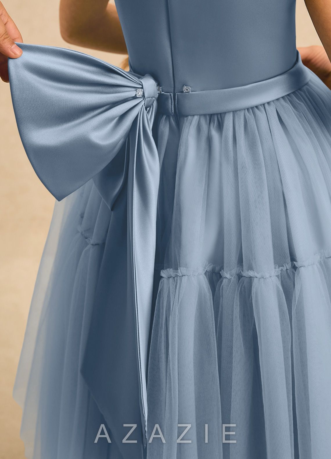 Azazie Kennedy Dusty Blue A-Line Ruched Tulle Dress dusty_blue